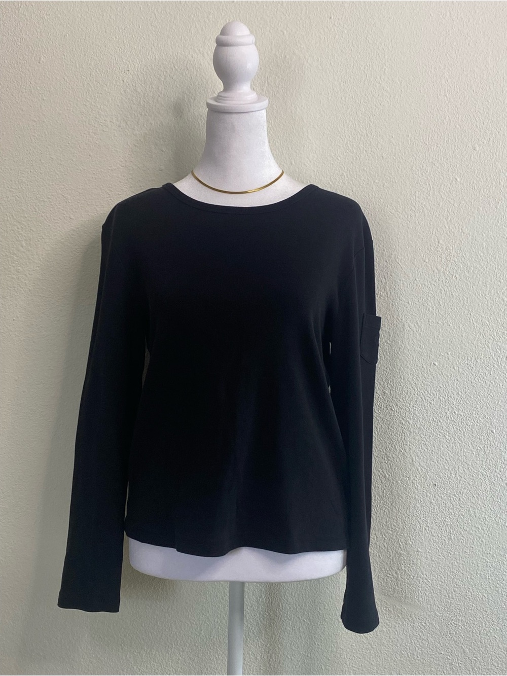 Ralph Lauren Petite Black Cotton Long Sleeve Sweater L Minimalist Quiet Luxury